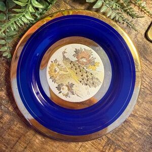 The Art of Chokin Peacock Decorative Plate, 24kt Gold Edged, 6 Inch Round, Japan